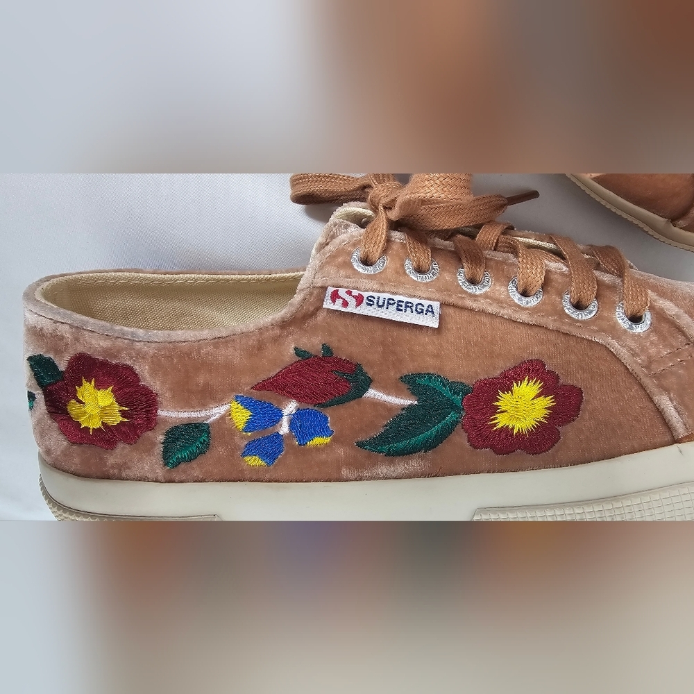 Superga 2750 Silk Velvet Sneakers Mauve Floral Embroidered Women’s 8 EU 39 - Picture 8 of 14